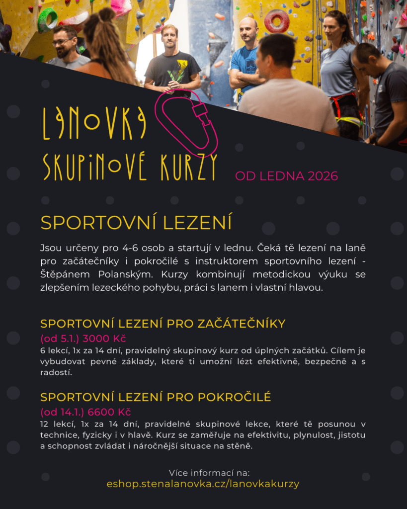 Lekce na stěně lanové dráhy.